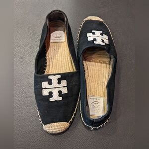 Tory Burch - Weston Espadrilles Shoes | Size 8.5 | Black & White Canvas & Jute